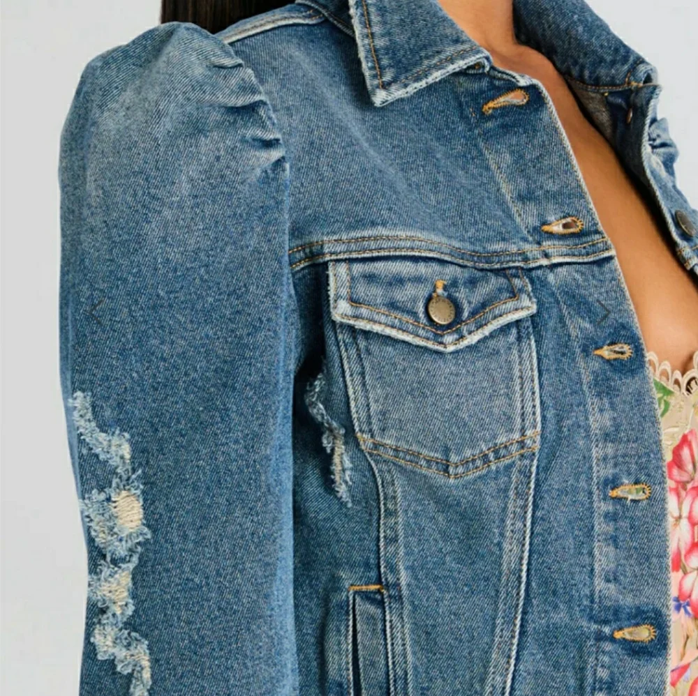 Retrofete Ada Puff Shoulder Jacket Size M Color Vintage Blue - Picture 2 of 5